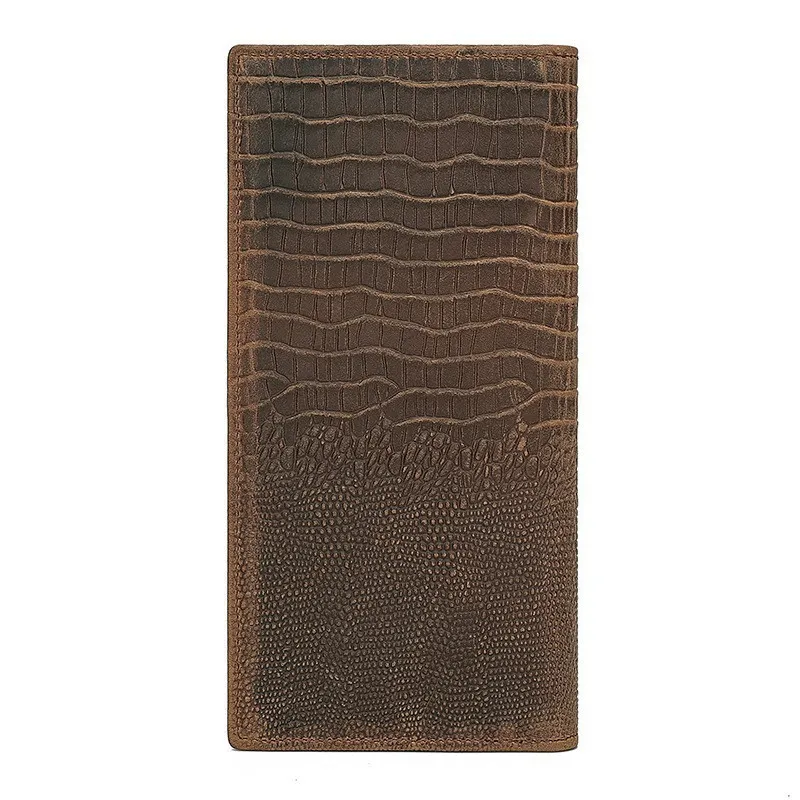 Vintage Crazy Horse Leather Crocodile Pattern Wallet Long Theft Proof RFID Handbag Multi-card Slot Retro Purse