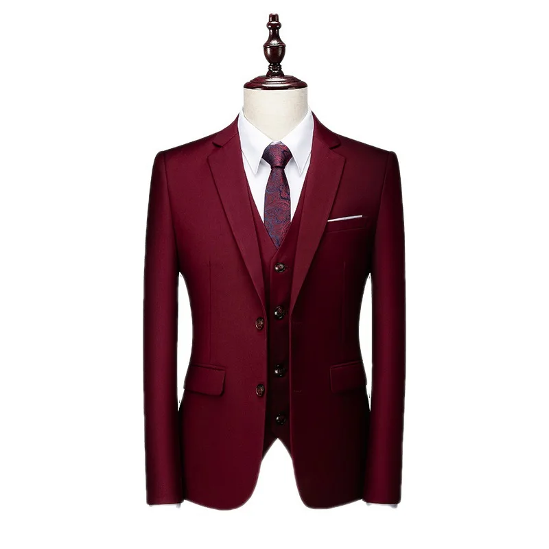 Luxury 3 Piece Men's Wedding Suit (Blazer+Pants +Vest) Fashion Solid Color Business Office Large Size Chic Male Slim Jacket Sets