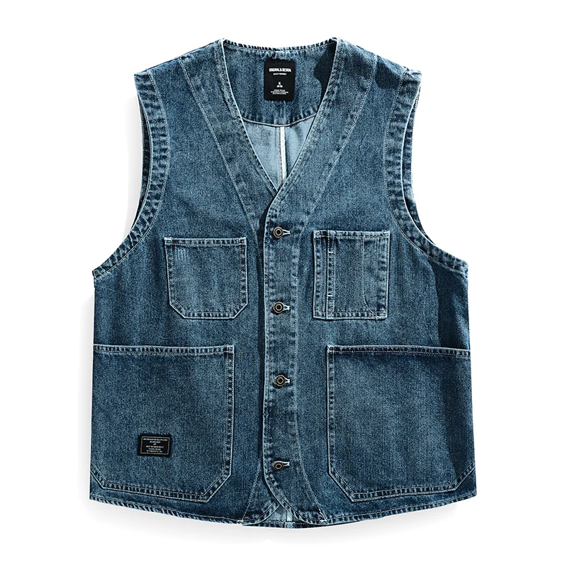 

Spring and autumn new styles Men's blue denim vest Fashionable outdoor vest for men and teenagers Large size 3XL 4XL