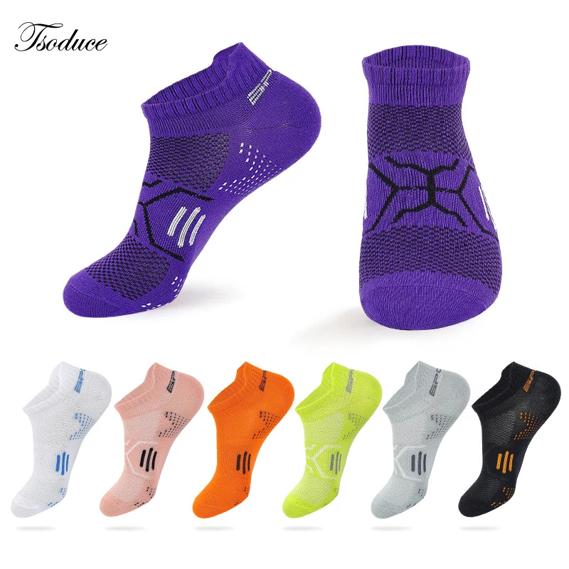 Running Socks Summer Women Sports Socks Thin Breathable Mesh Strip Low Cut Non-slip Shock-absorbing Athletic Running Cottom Boat Socks