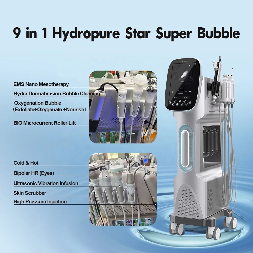 Beauty Salon Spa Device Deep Clean Oxygen Small Bubble Vacuum Hydra Dermabrasion Bio Oyxgen Injection Ems Facial Care Machine