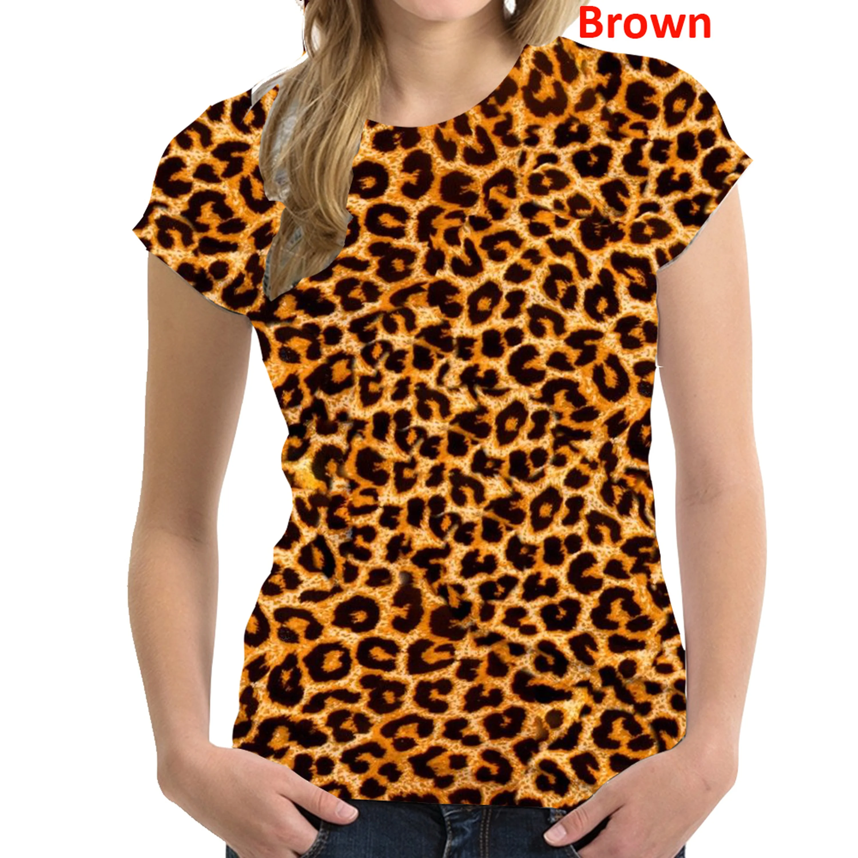 

Women Blouses Round Collar Blouse Shirt Leopard Printed Casual T-shirt Tops Ladies Summer Tops