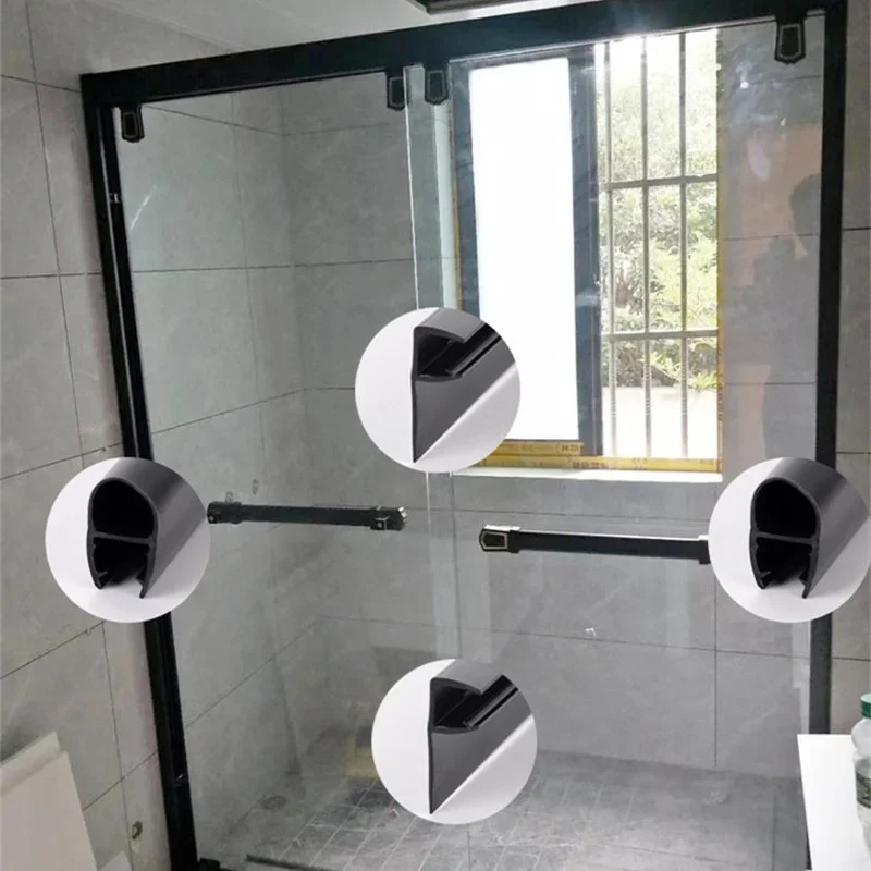 Black shower screen seal strip for 6mm-12mm Glass pvc bath shower Door bottom Sweep Waterproof Window Weatherstrip Glue-free door seal strip sealing strip tape window seal strip rubber seal strip shower door seal waterproof tape silicone seal strip