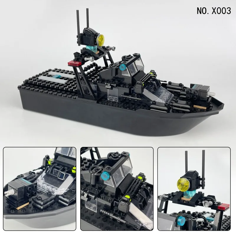 Five Kinds of Building Block Boat Toys, Coast Guard Tomahawk Boat, City, Police Patrol, Boat, Children's Granular Brick Toys. - 5