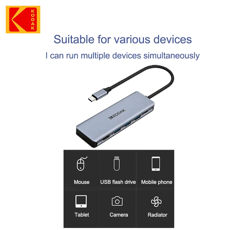 코닥 T344 5-in-1 다기능 카드 리더 허브 USB 3.0 USB 2.0 타입-C 인터페이스 미니 SD TF 카드 리더