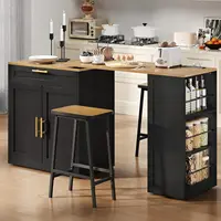 Expandable Kitchen Island with Seating, Power Outlet, Storage & Wheels - Black 2