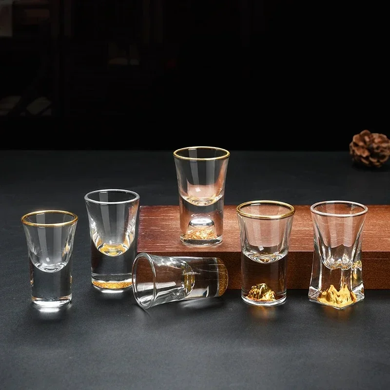 6Pcs Crystal Vodka Shot Glass 0.5oz Mini Size Gold Leaf Wine Glasses Spirits Japanese Sake Korean Soju Brandy Shot Cup wine cup wine glass spirits cup drinking glasses