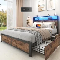 bedstead.Full Bed Frame with 2-Tier Storage Headboard, Metal Platform Bed Frame with 4 Storage Drawers,Built in Charging Station 1