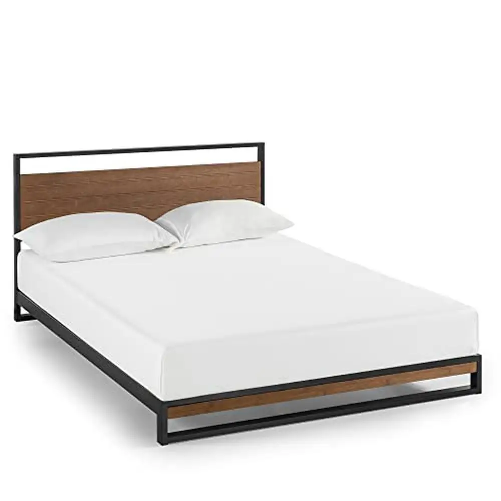 37" Bamboo and Steel Platform Bed Frame Solid Construction No Box Spring Needed Wood Slat Support Sustainable Material Durable