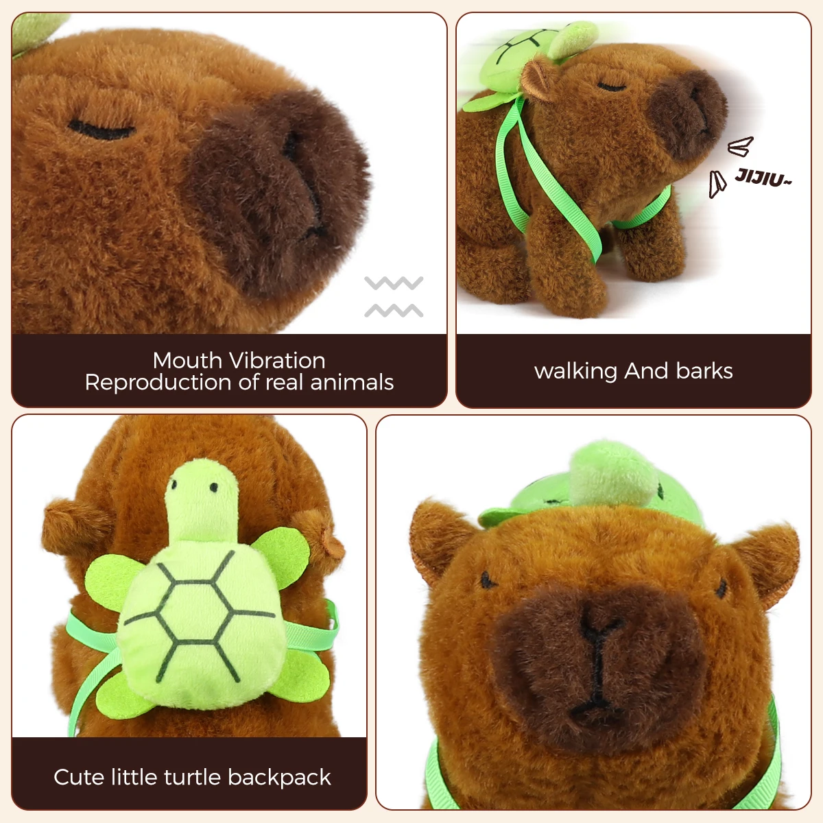 1Pc Simulation Electronic Plush Capybara Back Turtle Walking Sound Moving Mouth Doll Pet Toys For Birthday Gift