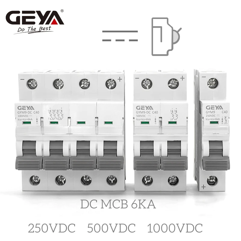 GEYA-mini interruptor, trilho do ruído, MCB, 6KA, 2P, 500V, 6A, 10A, 16A, 20A, 25A, 32A, 40A, 50A, 63A, solar