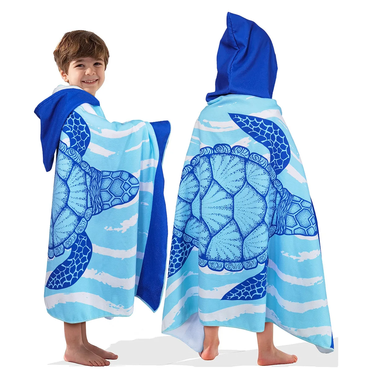 Sea Turtle Beach Towel Soft Microfiber Quick Dry Large Bath Towels Hooded Cloak Wetsuit Kids Girls Poncho Bathrobe For Swim Surf