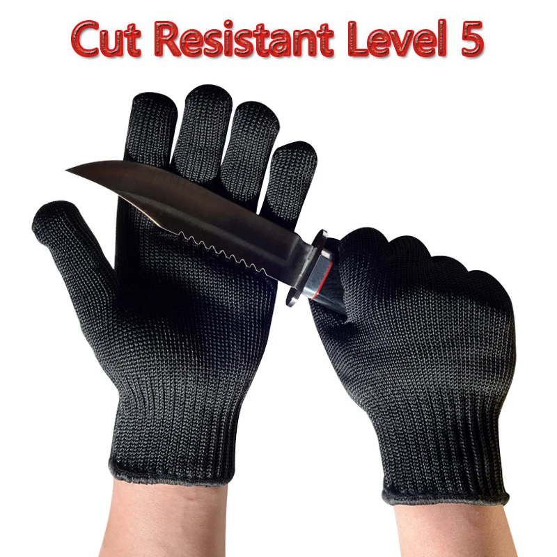 

1Pair Black Steel Wire Metal Mesh Gloves Safety Anti Cutting Wear Resistant Kitchen Butcher Working Gloves Garden Self Defense