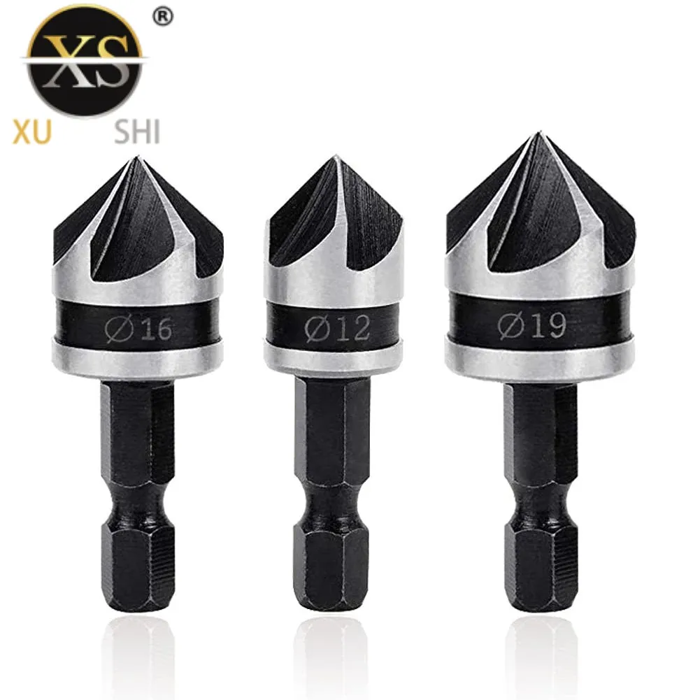 3PCS Set 12/16/19mm Countersink Boring Drill Bit Set for Wood Metal Quick Change Drill Bit Tool Chamfer Drill tool 3pcs hex round hss countersink boring drill bit set for wood metal quick change drill bit tool hexagonal shank carbon steel