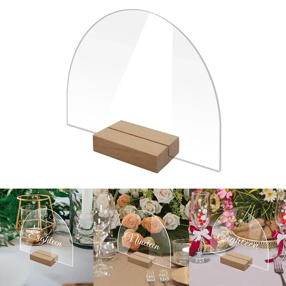 1Pc Acrylic Table Card Sign Tag Wooden Base Blank Clear Reception Display Plaque Stand Holder DIY For Wedding Party Decoration