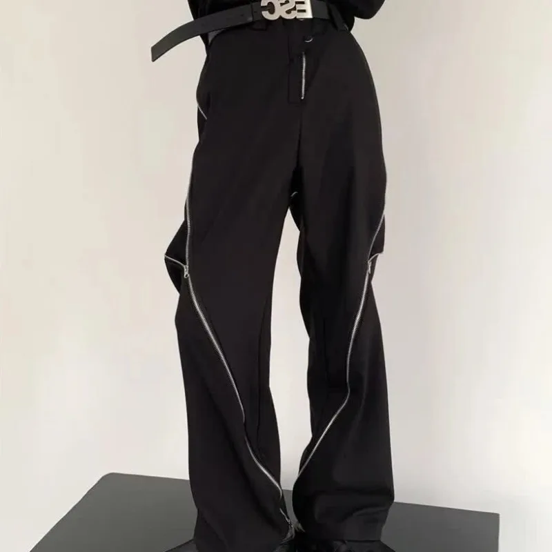 Zip Punk Straight Tailoring Loose Men's Casual Pants Cotton Thin Baggy Summer Male Trousers Slim Fit Regular Plus Size Trend Big