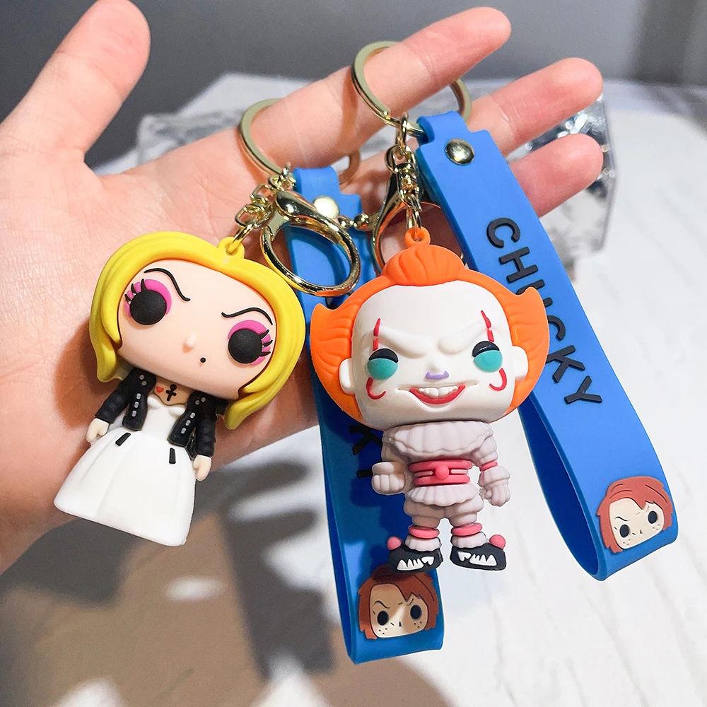 Ghost Keychain Halloween Scary Ghost Baby Keychains Dolls Horror Child's Play Chucky Tiffany Glen Mini Pendants PVC Figures Toy