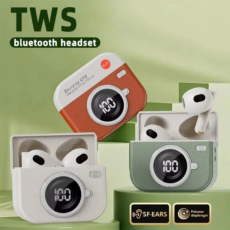 Bluetooth 5.4 vintage fashion wireless earphones, suitable for laptops, tablets, smartphones, and sports fitness, with LED displ 1