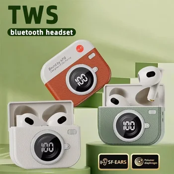 Bluetooth 5.4 vintage fashion wireless earphones, suitable for laptops, tablets, smartphones, and sports fitness, with LED displ 1