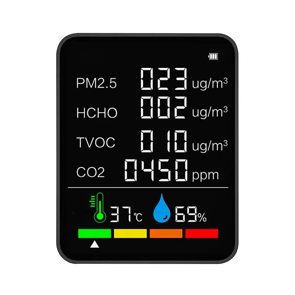 

6 в 1 монитор качества воздуха Многофункциональный цифровой тестер температуры и влажности углекислого газа TVOC HCHO детектор