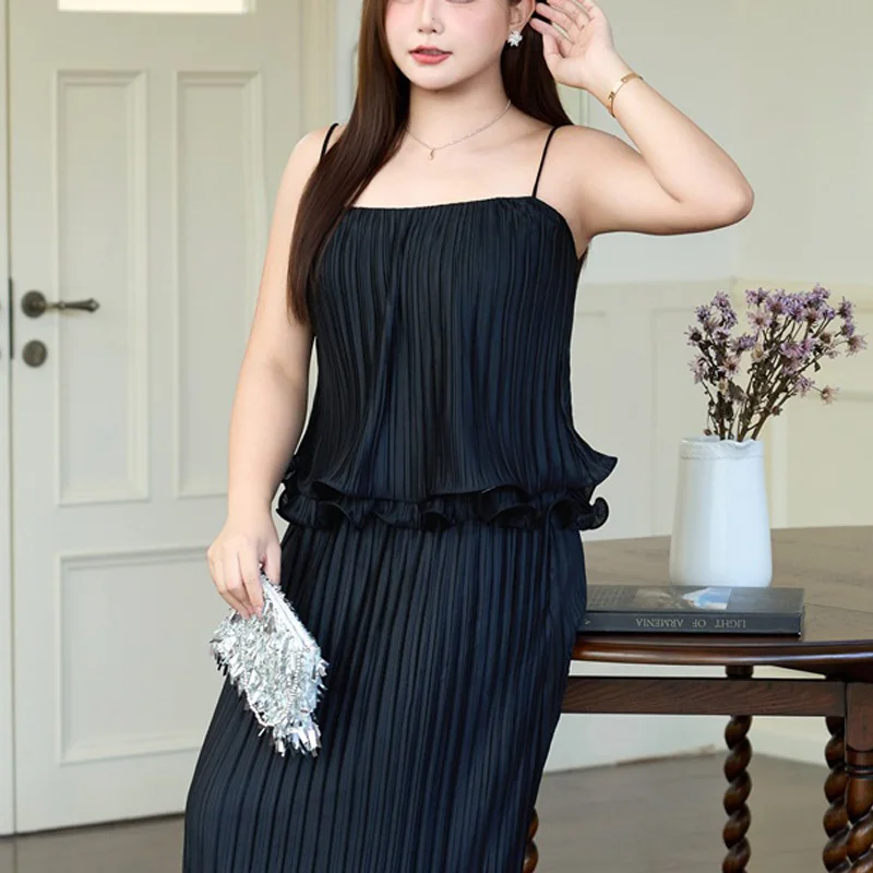 Plus Size Women's Caims Premium French Fold Spaghetti Strap Ruffled Elegant Halter Tops For Beautiful Back