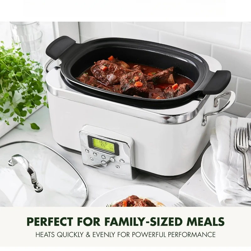 8 in 1 Electric Slow Cooker Dishwasher Safe Lid and Removable Pot Non-stick Multi-function Cooker Fry Saute Steam Basket White 6