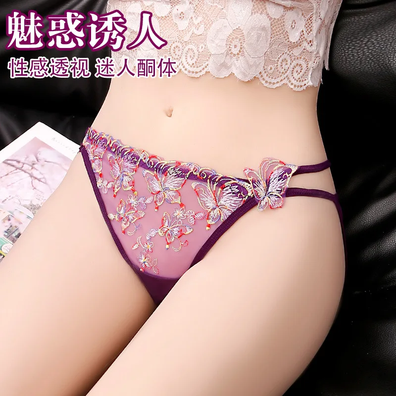 Mesh Sexy Underwear Women's Embroidered Bow Ribbon Transparent Breathable Triangle Pants 818