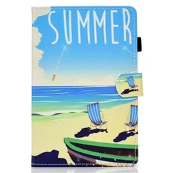 Premium Kids Protective Case for Galaxy Tab A8 2021 - Magnetic Wallet TPU Cover with Fun Print Design, 10.5 Inch (Beach)