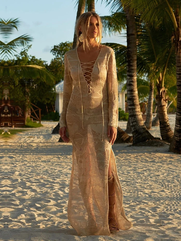Women Beach Cover Crochet Swimwear Rash Guard Beach Kaftan Wrap Dress Robe de Plage Saida de Praia