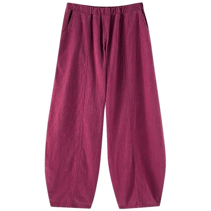 Plus size Autunm Casual Cotton Linen Pants Women 2024 Spring Summer Elastic Waist Basic Retro Loose Women' Harem Pants Trousers 4