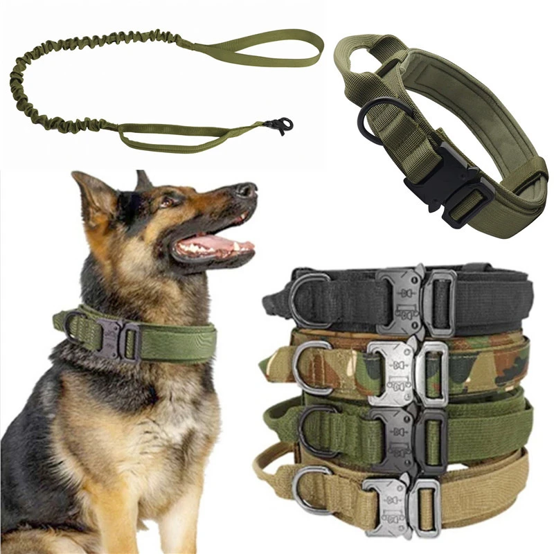 Durable Tactical Dog Collar Leash Set Adjustable Military Pet Collar Leash Medium Large Dog German Shepherd Training Accessories