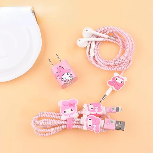 헬로 키티 케이블 바이트 프로텍터 와이어, 귀여운 아이폰 데이터 라인 이어폰 코드, USB 케이블 바이트 프로텍터 커버, 휴대폰 장식 와이어 3