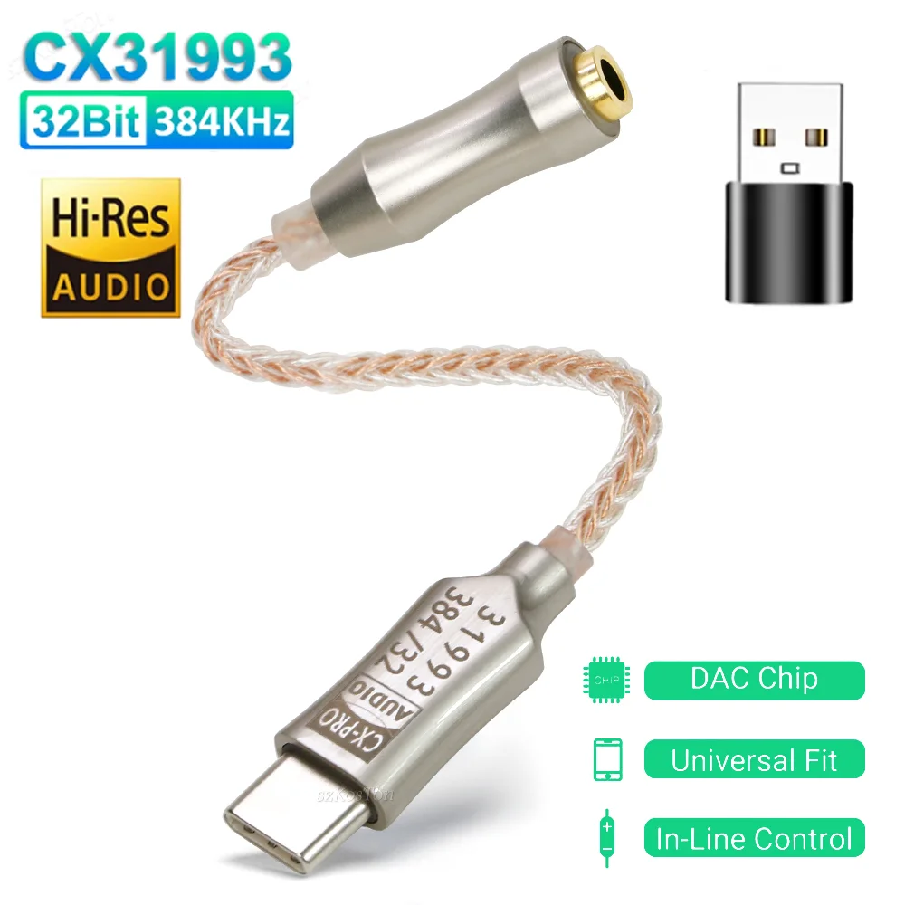 USB Type C to 3.5mm Audio Adapter CX31993 HiFi DAC Headphone Amplifier Digital Audio Decoding Earphone Converter Android