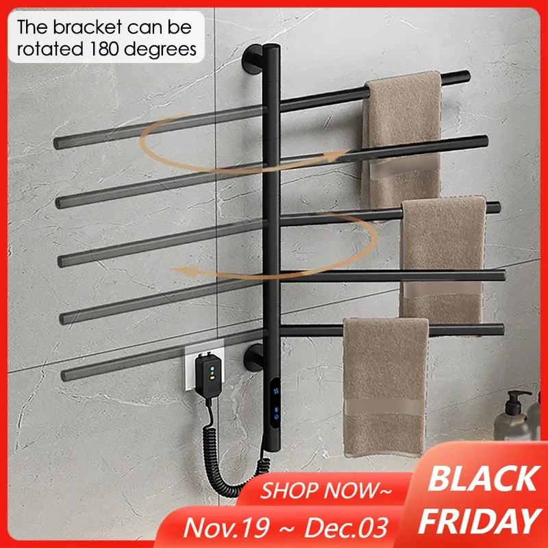 ห้องน้ําชั้นวางผ้าขนหนูไฟฟ้าสแตนเลสสมาร์ทดิจิตอลจอแสดงผลอุณหภูมิและเวลาควบคุมอุ่นผ้าเช็ดตัวราวตากผ้า 1