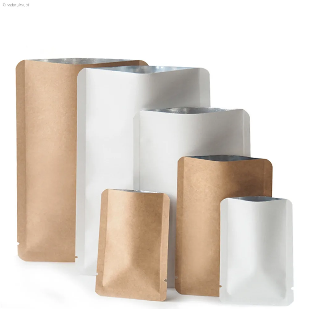 

100Pcs/Lot Kraft Paper Mylar Foil Open Top Bag Rounded Corner Heat Vacuum Seal Tear Notch Food Bean Coffee Tea Pack Pouches