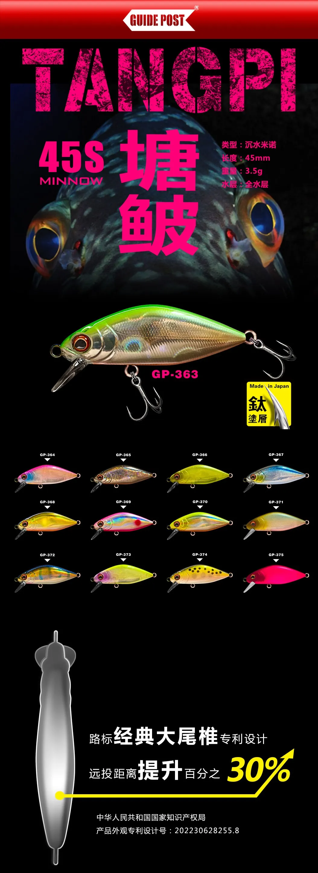 GUIDE POST 2023 Neuer Tangpi Sinking Minnow Angelköder 45 mm/3,5 g, ganze Wasserschicht, winziger Köder, waschbecken, langsam, Barschköder, künstlich – Detail 1