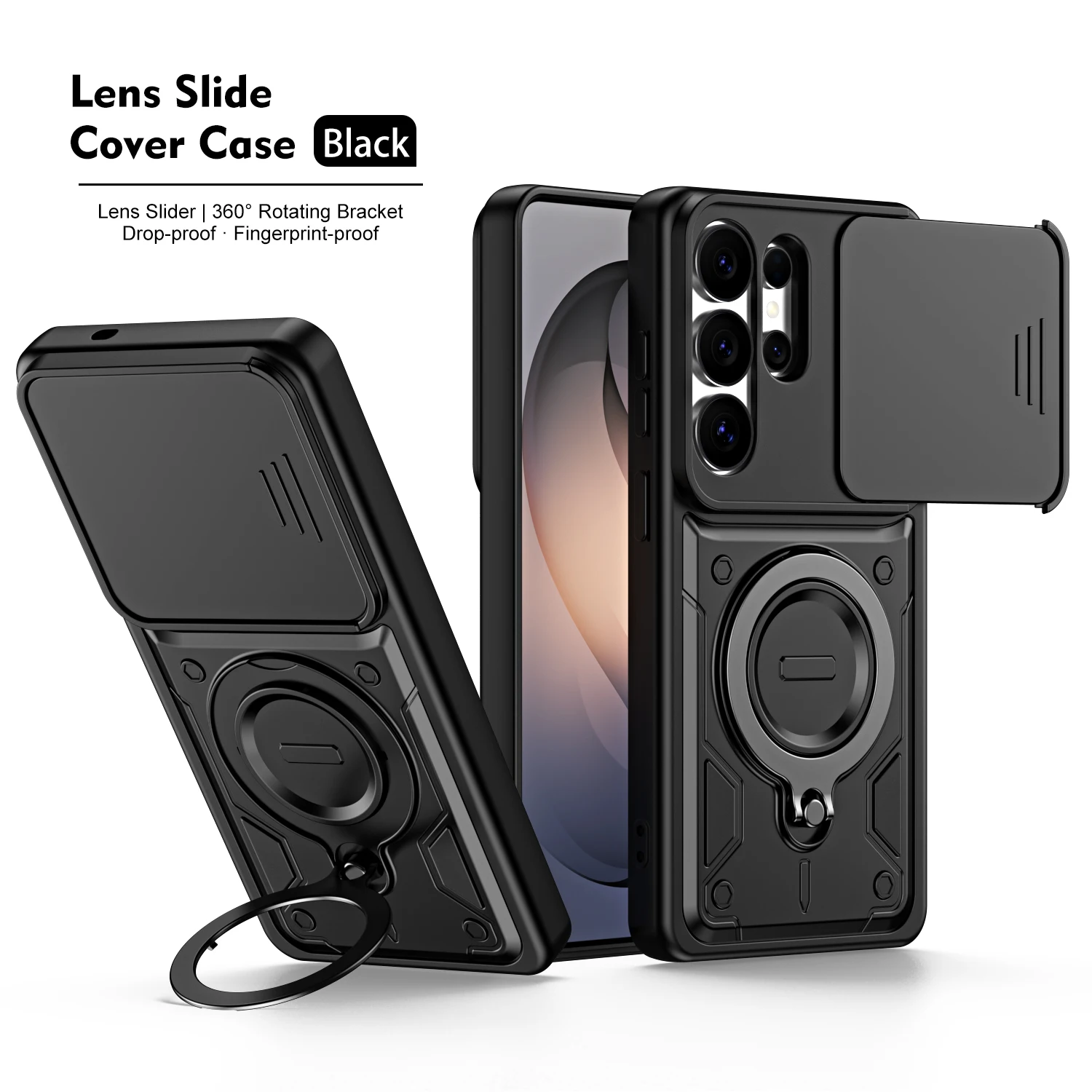 Magnetic Metal Stand Case with Rotating Slide Camera Lens Protection