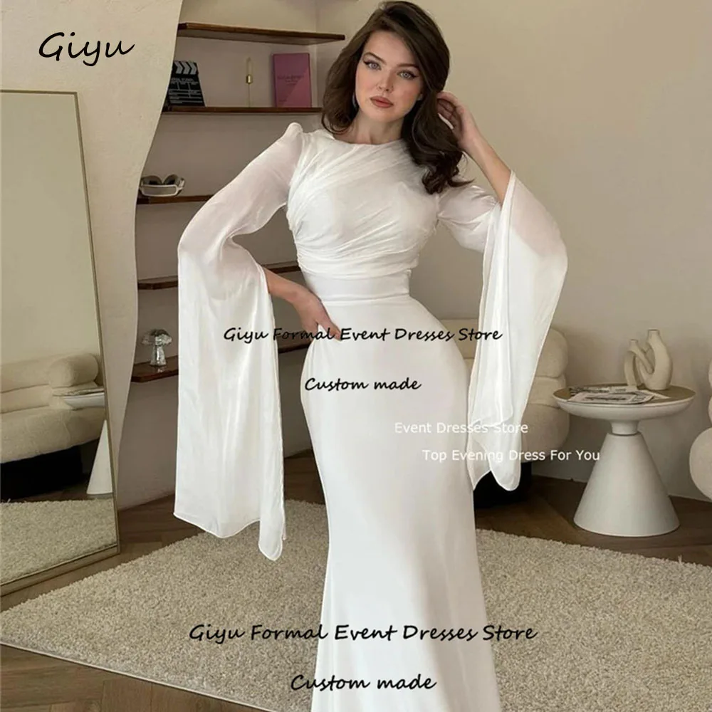 

Giyu Elegant Long Chiffon Evening Dresses Long Cape Sleeves Formal Prom Dresses Mermaid Event Occasion O-Neck Prom Gowns 2024