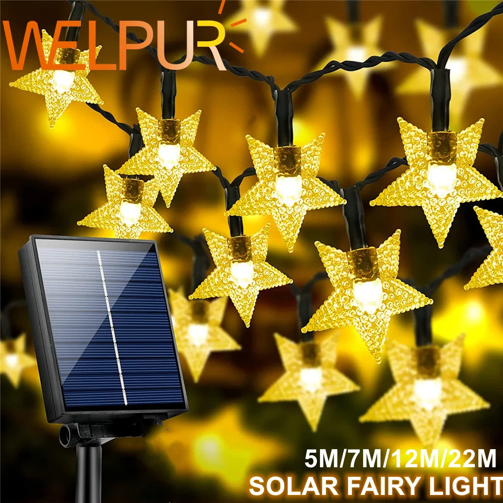 Solar Star String Lights 8 Modes Twinkle Fairy Waterproof Garland For Outdoor Gardens Lawn Christmas Tree Fence Balcony Decor
