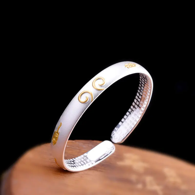 

S999 Sterling Silver Men's and Women's Bangle Retro 18k Gold Frosted Couple Opening Adjustable Jewelry Boutique Luxury Gift