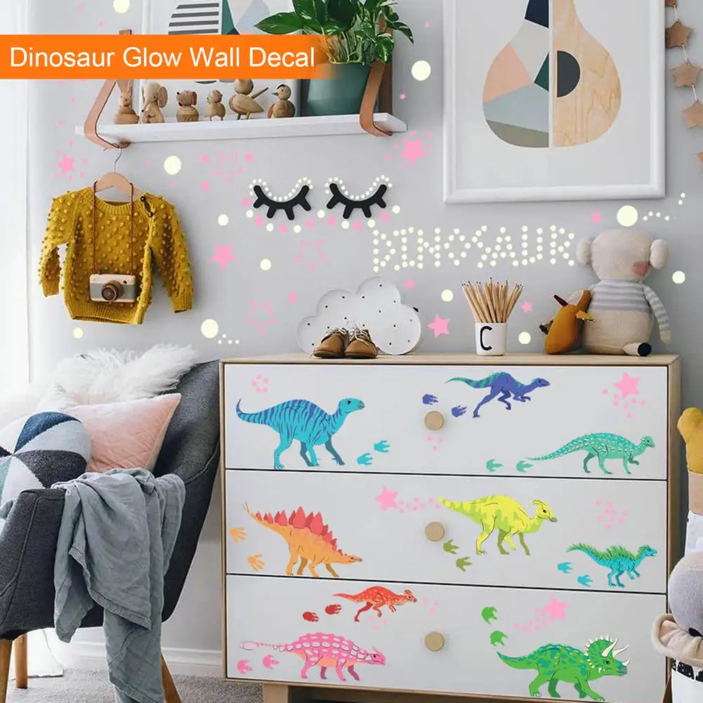 Night Glowing Wall Stickers Glow-in-the-dark Cartoon Dinosaur Stickers Wall Decor for Baby Kids Room Bedroom Home Fun Magical