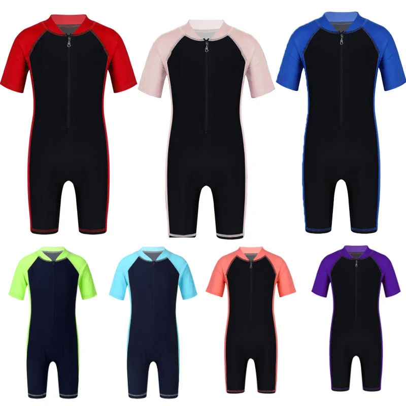 Description Picture 3 of itemWetsuits Kids Boys Girls Swimwear Swimsuits Short Sleeves Bodysuit Zippered Shorty Unitard Children's Bathing Suit Wetsuit