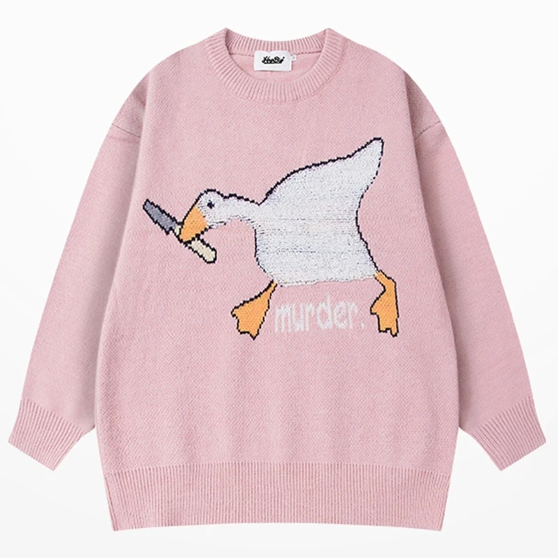 Knitted Sweaters Men Autumn Korean Cartoon Spoof Duck Goose Murder Pattern  Jumper Pullover Women Hip Hop Cotton Casual Sweater - AliExpress