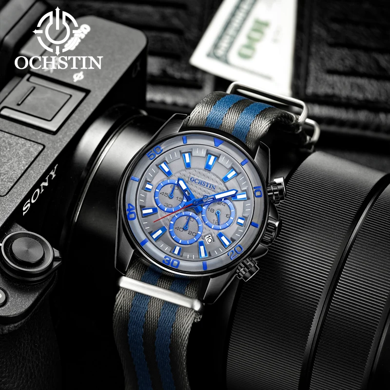 Hot models OCHSTIN creative nylon series multi-function quartz movement watch 2024 new personalized fashion men's quartz watches