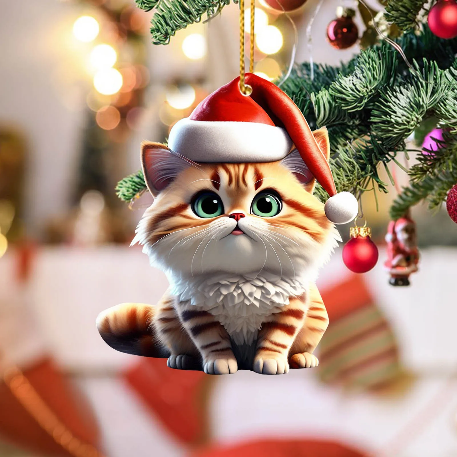 Christmas Modern Home Decoration 2d Acrylic Cartoon Cat Christmas Tree Pendant Cartoon Cute Cosas De Navidad christmas decorations