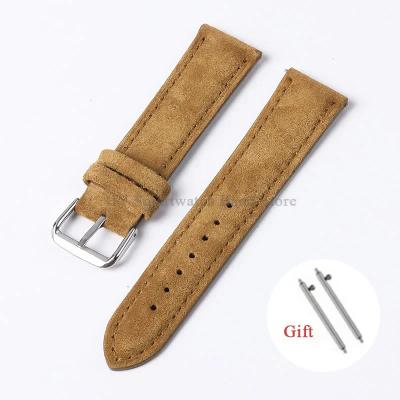 Artisanal Vintage Suede Leather Watch Strap with Handmade Stitching and Quick Release