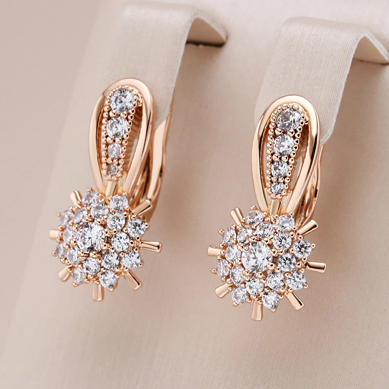 Kinel Hot Shiny Natural Zircon Flower English Earrings Women 585 Rose Gold Color Trendy Vintage Jewelry Daily Party Accessories