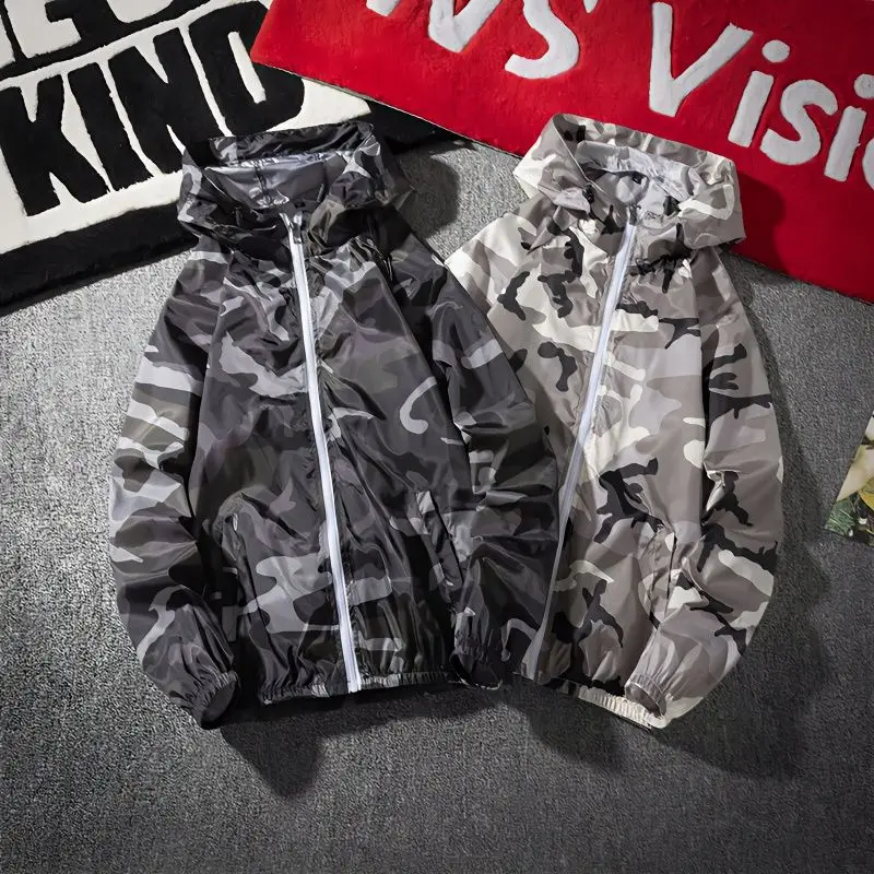 

2023 Summer Sun Protection Skin Coats Men Ultra-Light Sportswear Hooded Outwear Men Windbreaker Casual Male Jackets T137