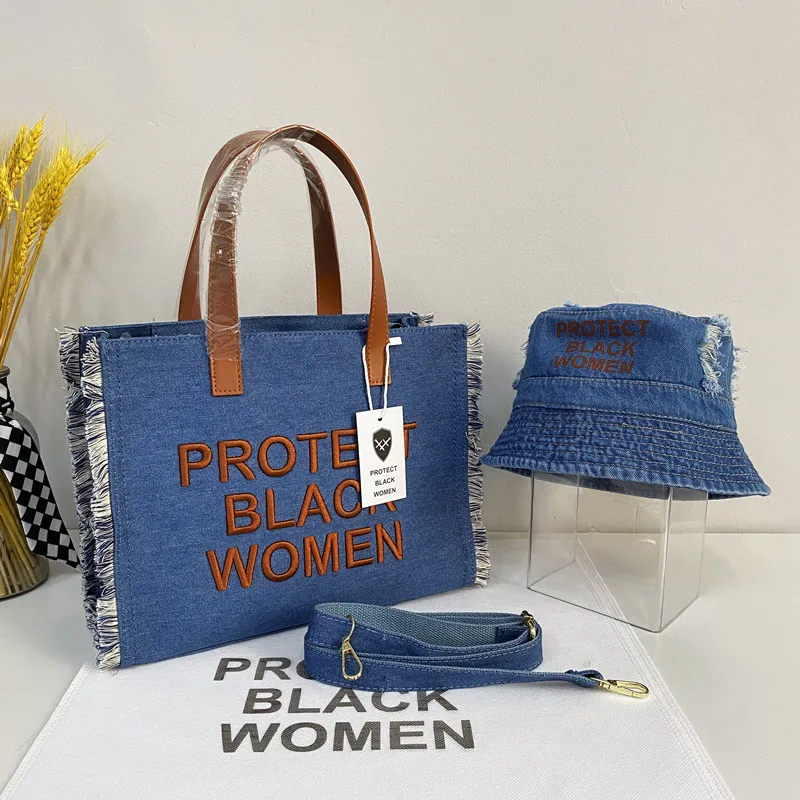 

fashion denim large tote bag designer letters tassel shoulder bags luxury cowboy crossbody bag casual big shopper purses 2022