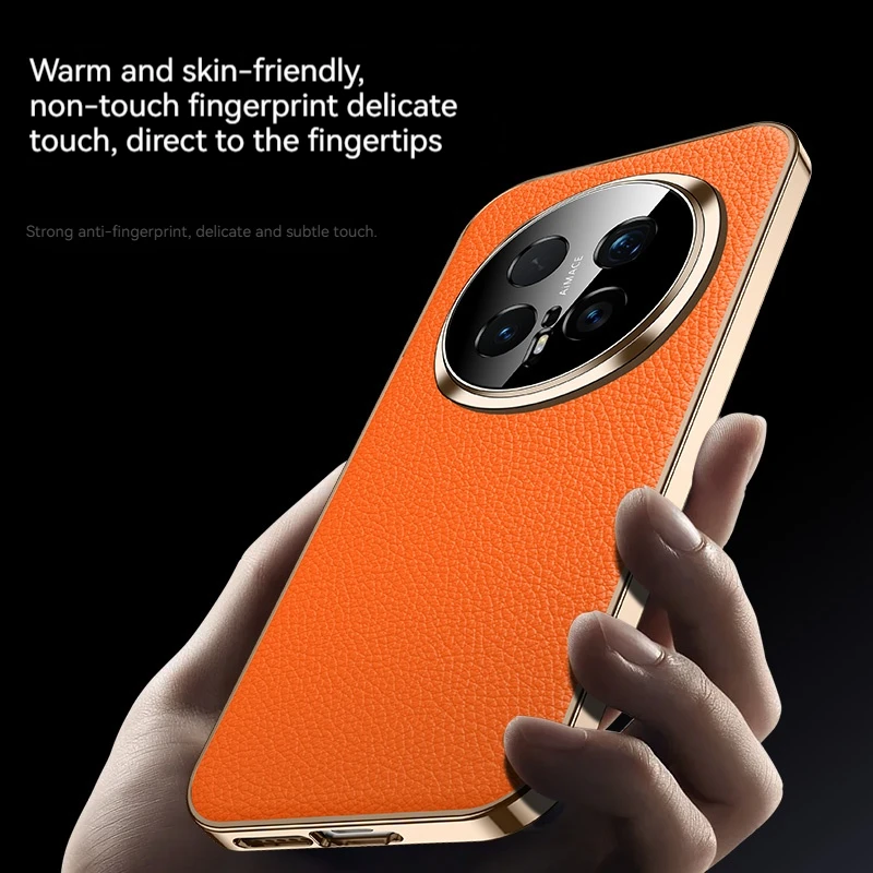 Luxurious Leather Lychee Pattern Phone Case with Fully Wrapped Lens and Anti-Drop Protection